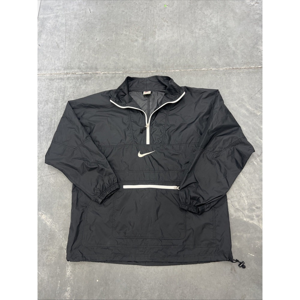 Vintage Nike Center Swoosh Pulllover Windbreaker Jacket Black Size Large